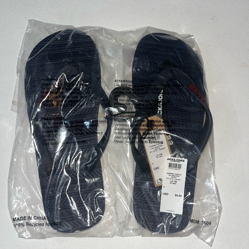 NEW JACK & JONES Premium Flip Flops Sandals: Navy Blazer Red Dahlia Size 7/8